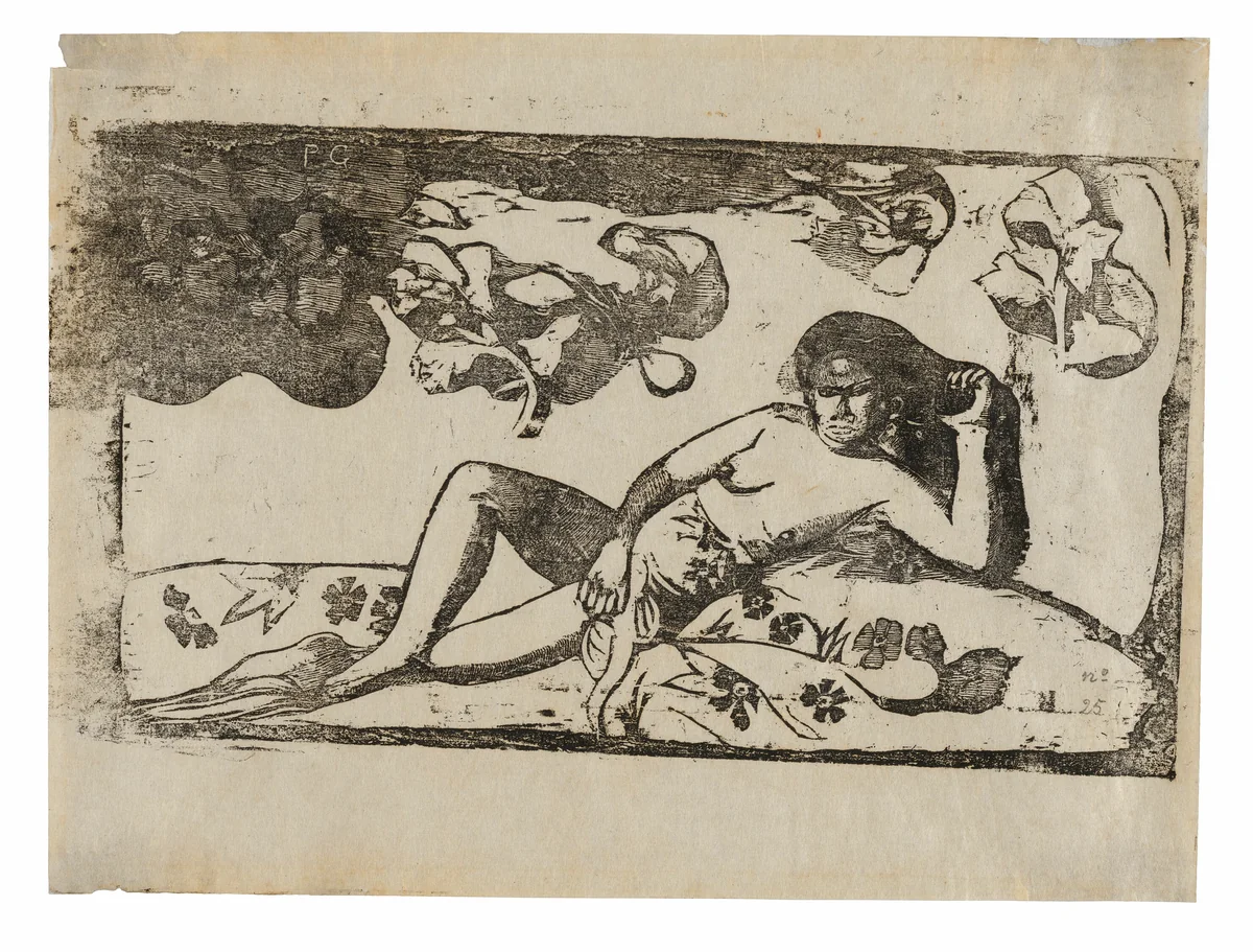Te arii vahine—opoi (Woman with Mangos—Tired), from the Suite of Late Wood-Block Prints by Paul Gauguin, print, 1898-1899