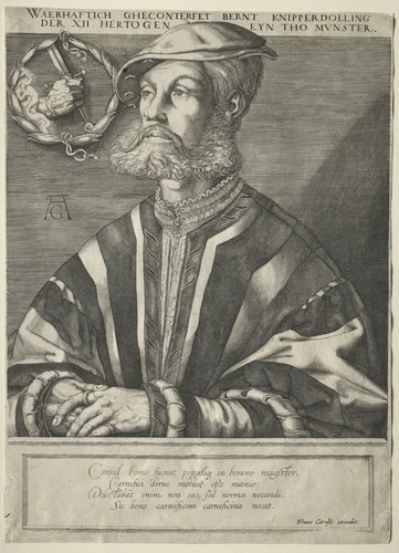 Portrait of Bernard Knipperdolling by Jan Muller, print, 1610-1620