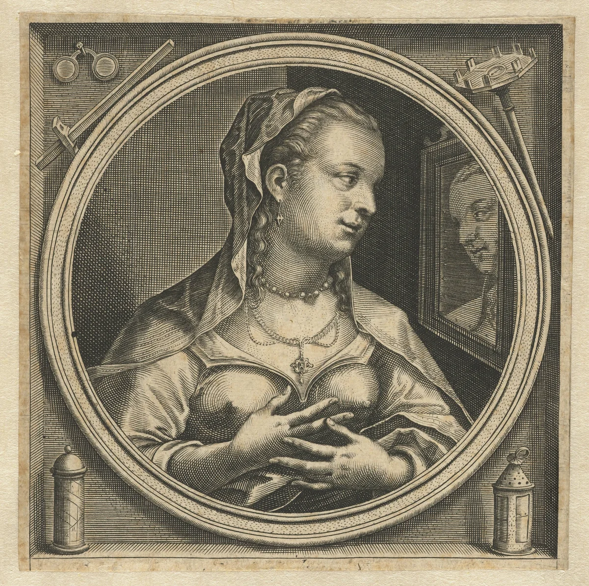 Gezicht by Jacob van der Heyden, print, 1583-1645