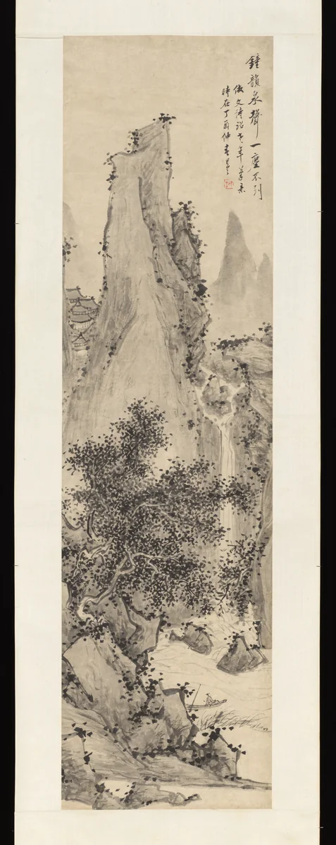 Listening to the Waterfall from a Moored Boat, in the manner of Wen Zhengming by Zhu Angzhi, painting, 1837