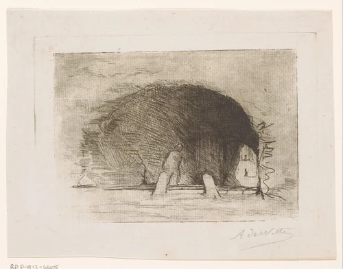 Figuur loopt door een tunnel by Adrien De Witte, print, 1876