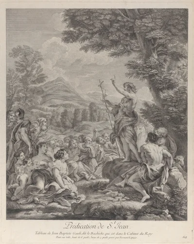 Saint John the Baptist preaching to a crowd by Bernard Lepicié, print, 1724-1734