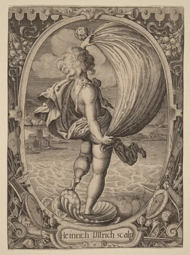 Aiolos, Personification of Wind by Heinrich Ulrich, print, 1572-1621
