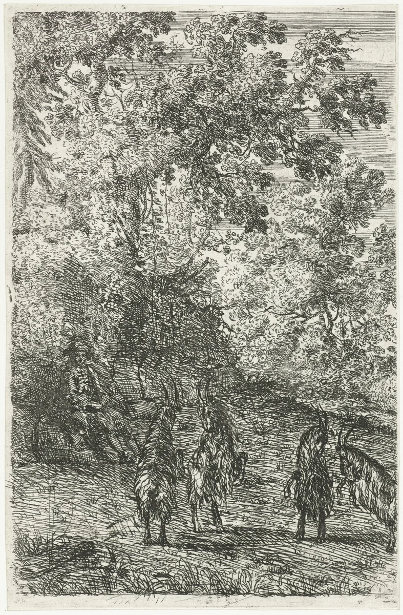 Vier geiten by Claude Lorrain, print, 1630-1633