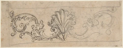 Design for a Frieze Decorated With a Palmette and Tendrils (recto); Two Designs for a Rosette (verso) by Giovanni Battista Foggini, drawing, 1652-1725