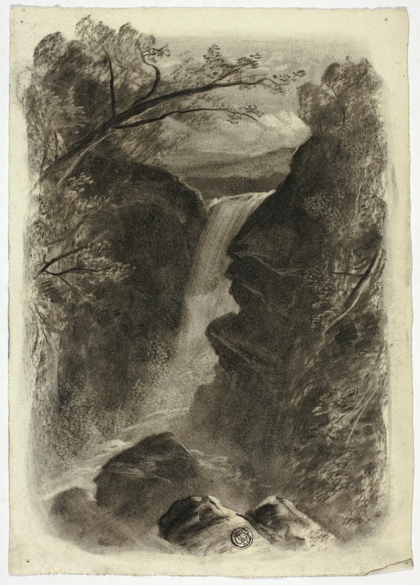 Mountain Waterfall by Elizabeth Murray, drawing, 1850-1860
