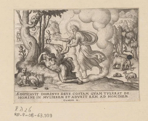 Schepping van Eva by anonymous, print, 1569