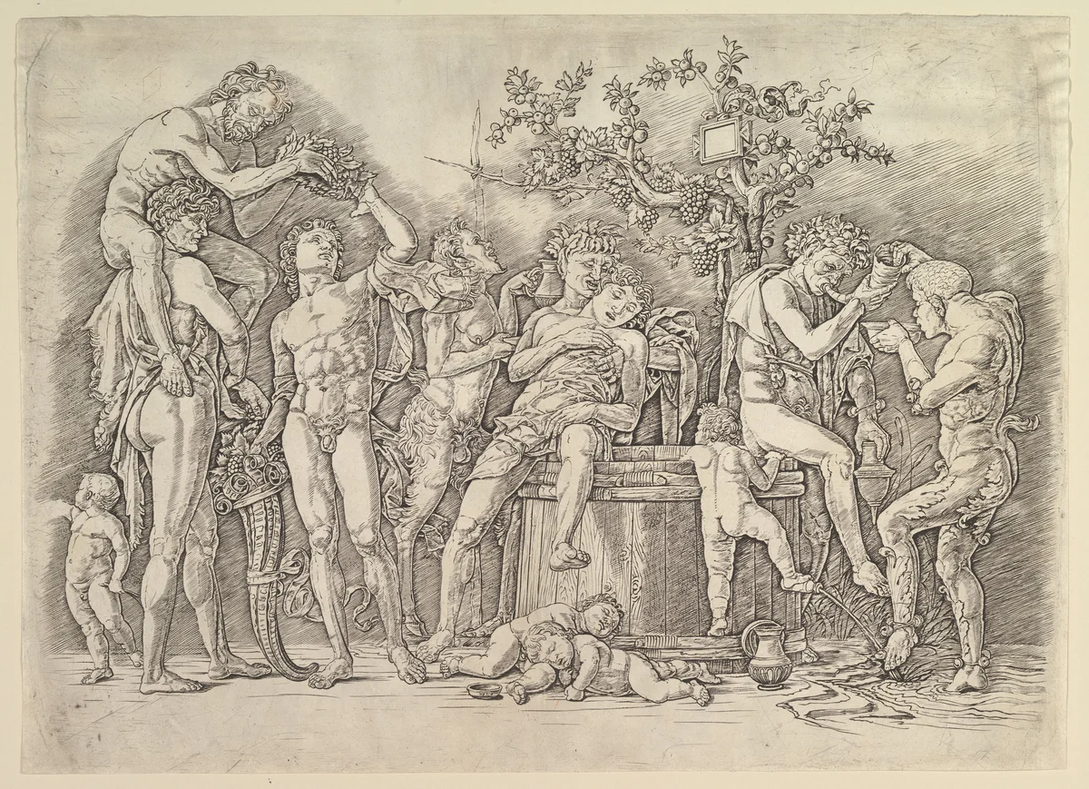Bacchanal with Wine Vat by Andrea Mantegna, print, 1470-1480
