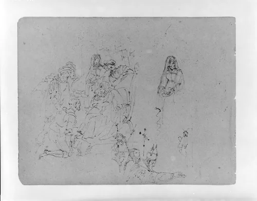 Composition Sketch for an Adoration of the Magi [?] and A Bishop Blessing [Marriage at Bolsena?] (from Sketchbook) by Thomas Sully, artwork, 1810-1820