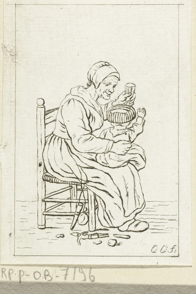 Vrouw met kind op schoot by Pieter de Mare, print, 1779