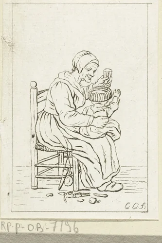 Vrouw met kind op schoot by Pieter de Mare, print, 1779