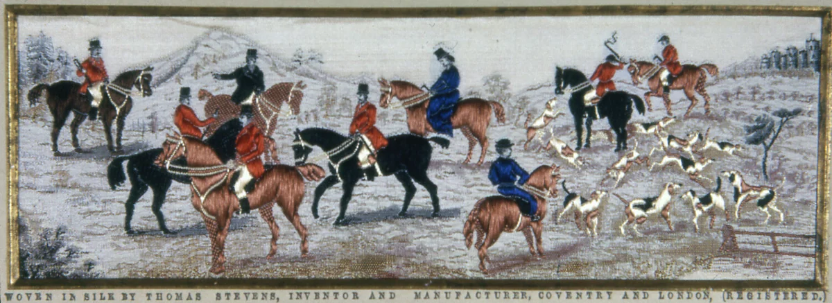 "The Meet (A Hunting Scene)" by Thomas Stevens, textile, 1801-1900