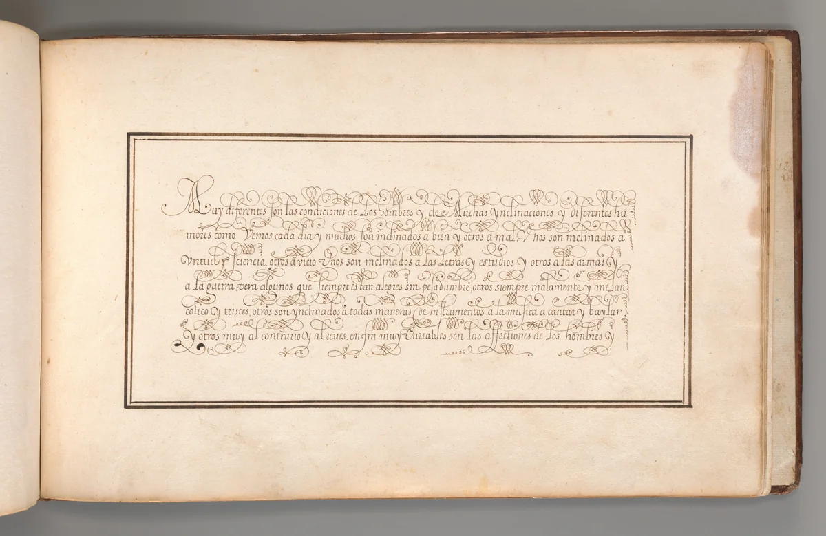 Calligraphic Exercise in Spanish by anonymous, book, 1600-1625