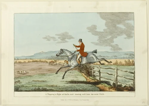 Topping a Flight of Rails, and Coming Well into the Next Field, plate two from Insdispensable Accomplishments by Robert Frankland, print, 1811