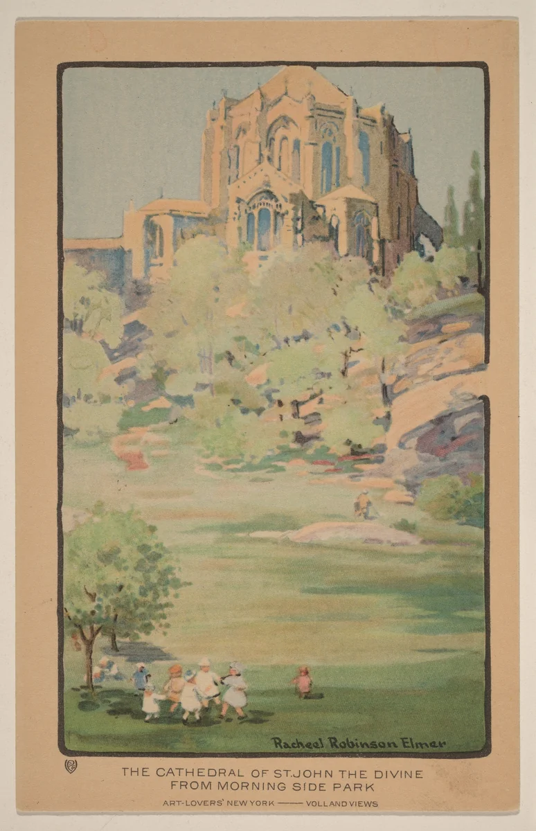 The Cathedral of St. John the Divine from Morningside Park by Rachael Robinson Elmer, print, 1914