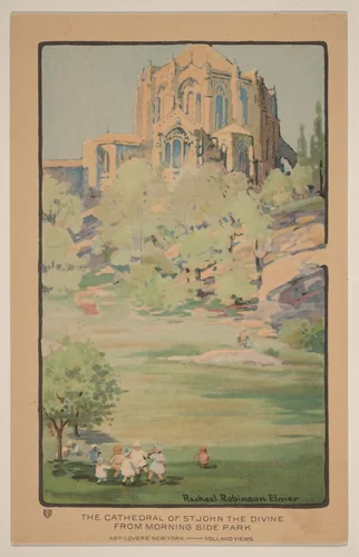 The Cathedral of St. John the Divine from Morningside Park by Rachael Robinson Elmer, print, 1914