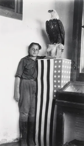 Henry Mohrmann from St. Louis, and the American Eagle by Eugene Buechel, photograph, 1927