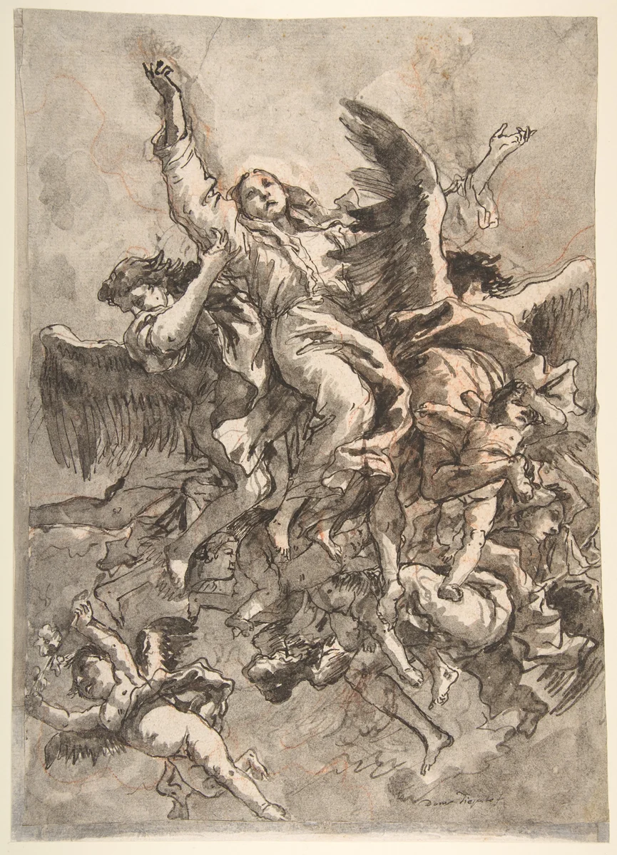The Assumption of the Virgin by Giovanni Domenico Tiepolo, drawing, 1727-1804