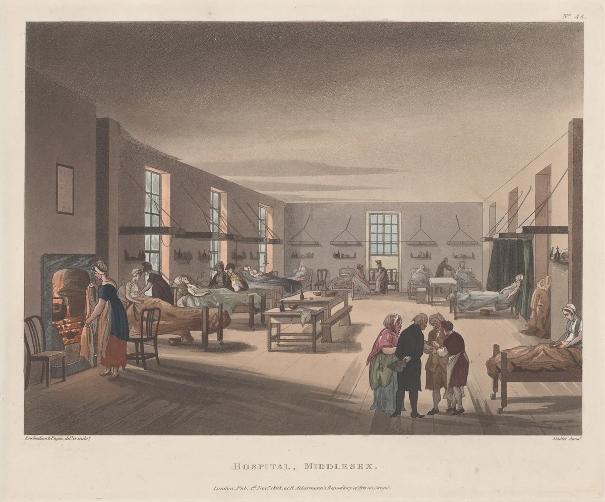 Hospital, Middlesex by Thomas Rowlandson, print, 1809