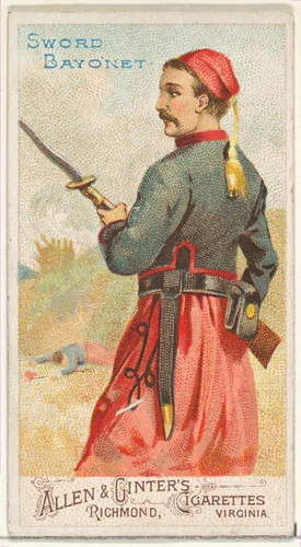 Sword Bayonet, from the Arms of All Nations series (N3) for Allen & Ginter Cigarettes Brands by Allen & Ginter, print, 1887