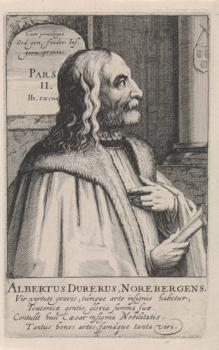 Portret van Albrecht Dürer by Simon Frisius, print, 1610