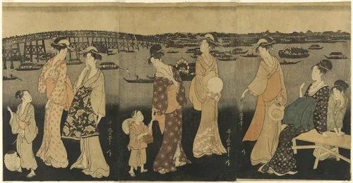 Women watching fireworks at Sumida River by Kitagawa Utamaro (喜多川歌麿), print, 1790-1801