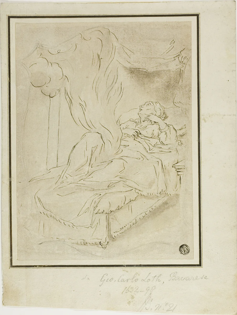 Danae and the Shower of Gold by Johann Carl Loth, drawing, 1652-1698