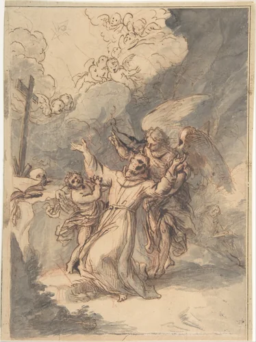 St. Francis Receiving the Stigmata by Antonio de Pereda, drawing, 1611-1678
