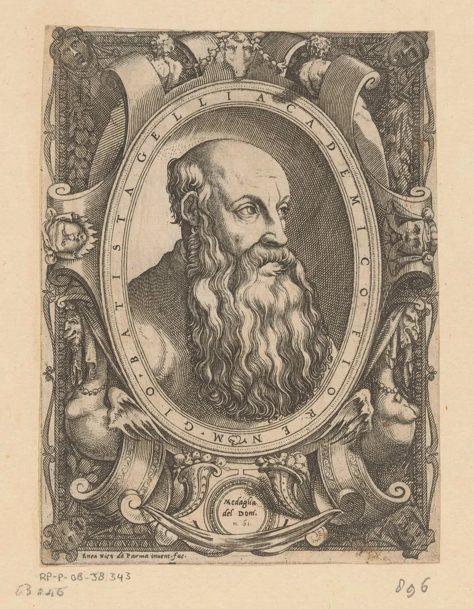 Portret van dichter en filosoof Giovan Battista Gelli by Unknown, print, 1550