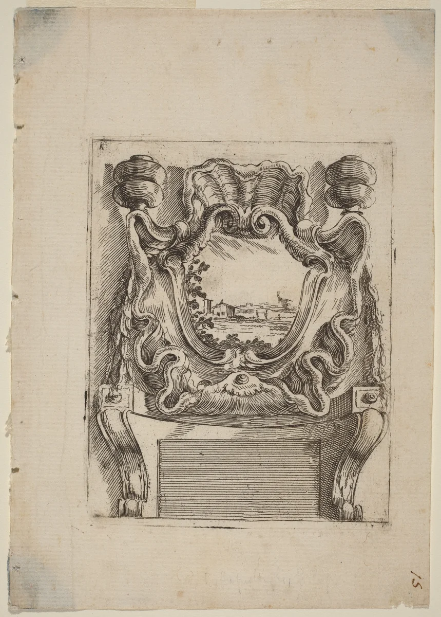 Architectural Motif with a Landscape by Carlo Antonio Buffagnotti, print, 1690