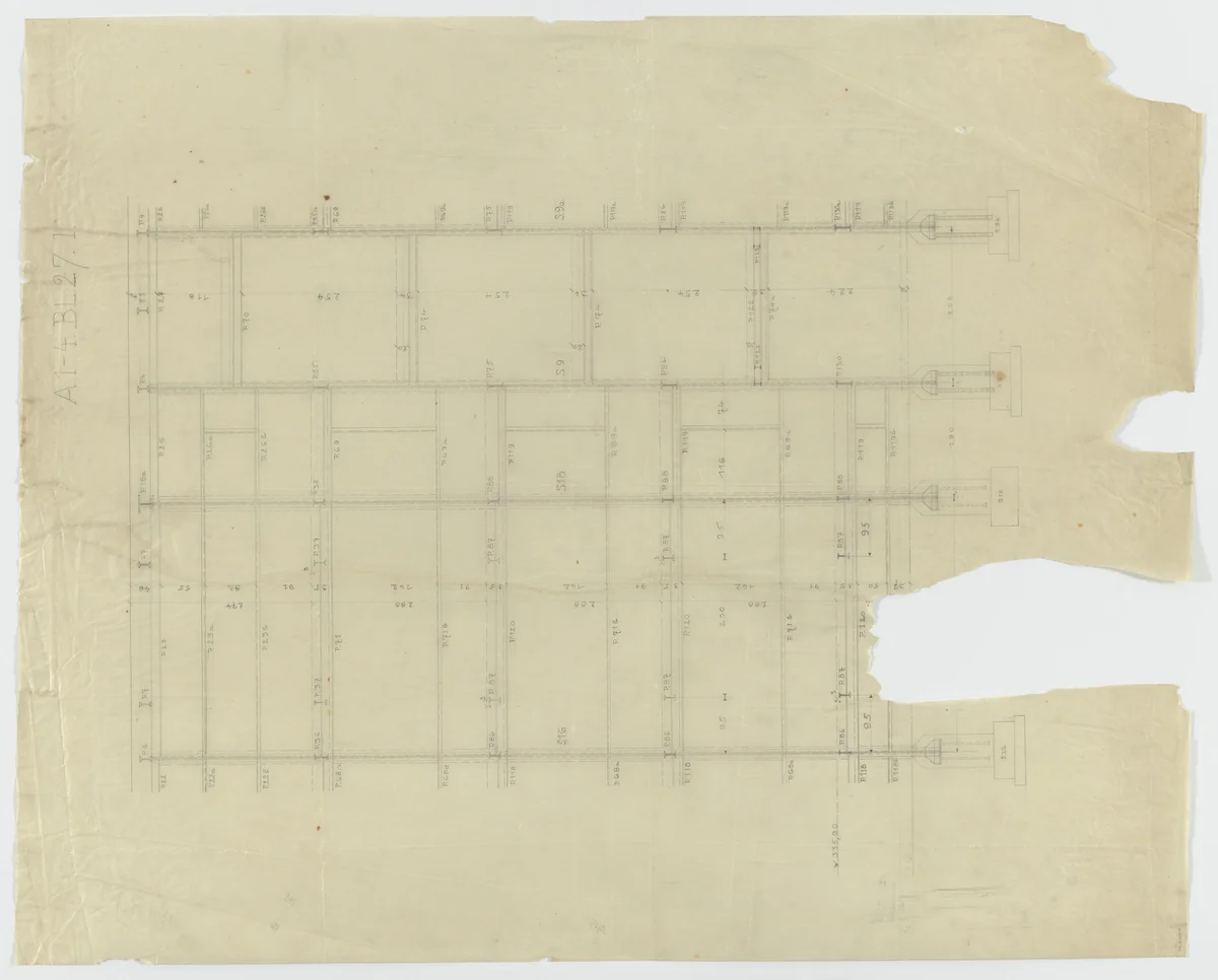 Weissenhof Apartment House, "The Dwelling" Exhibition, Stuttgart, Germany (Section, framing system and footings) by Ludwig Mies van der Rohe, mies van der rohe archive, 1926