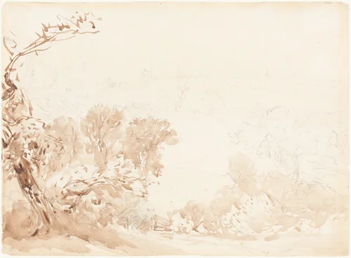 Hillside and Trees by David Cox, drawing, 1783-1859