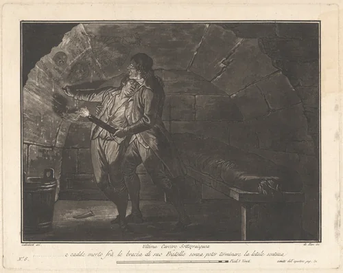 The Last Underground Prison: He Fell Dead into His Brother's Arms by Giovanni De Pian; Francesco Galimberti, print, 1797