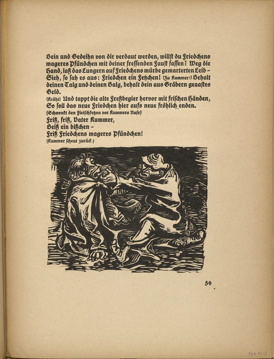 Gorge, gorge, Father Sorrow (Friß, Friß, Vater Kummer) (in-text plate, page 59) from Der Findling (The Foundling) by Ernst Barlach, illustrated book, 1922