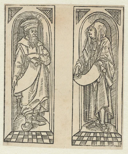Vierde profeet en een profetes by anonymous, print, 1470-1482