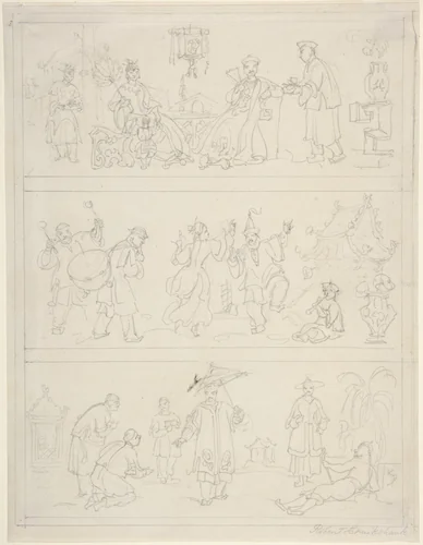Three Friezes of Chinese Figures by Isaac Robert Cruikshank, drawing, 1800-1856