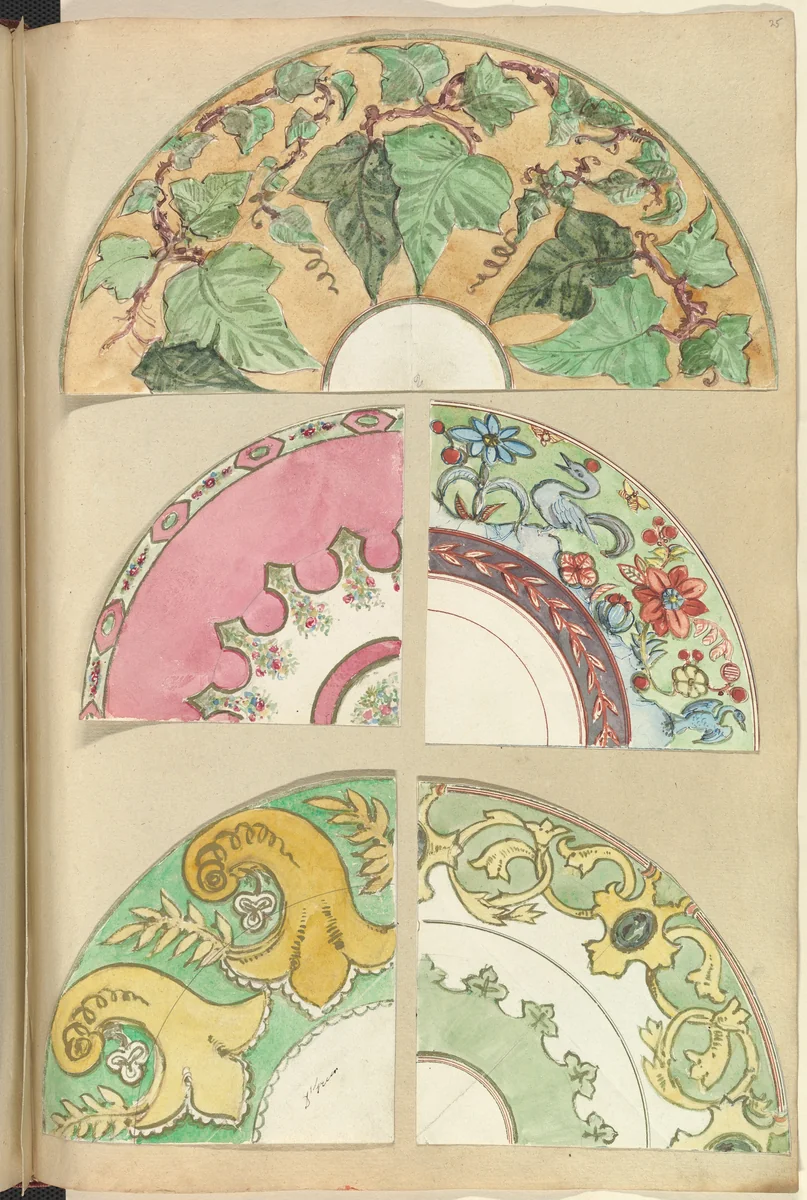 Five Designs for Decorated Plates by Alfred Forrester, drawing, 1845-1855