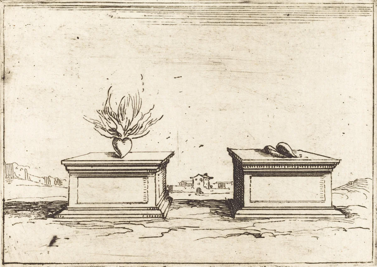 Two Hearts by Jacques Callot, print, 1628