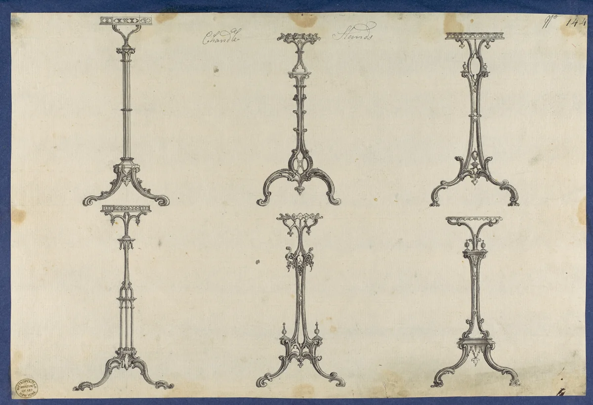 Candle Stands, in Chippendale Drawings, Vol. I by Thomas Chippendale, drawing, 1760