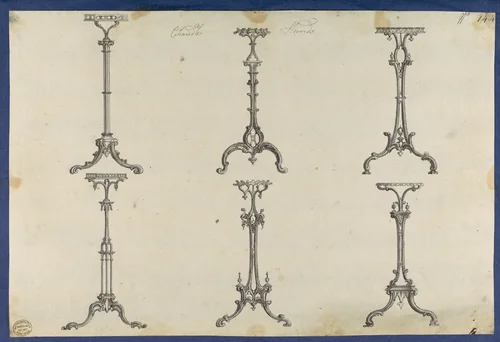 Candle Stands, in Chippendale Drawings, Vol. I by Thomas Chippendale, drawing, 1760