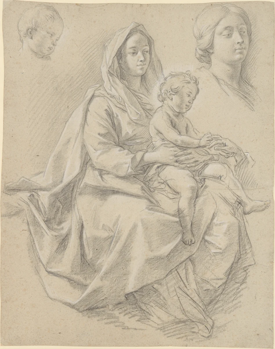 Seated Woman with a Child on her Lap (Study for a Mystic Marriage of St. Catherine of Alexandria) by Etienne Parrocel, drawing, 1710-1776