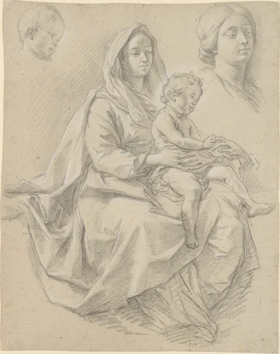 Seated Woman with a Child on her Lap (Study for a Mystic Marriage of St. Catherine of Alexandria) by Etienne Parrocel, drawing, 1710-1776