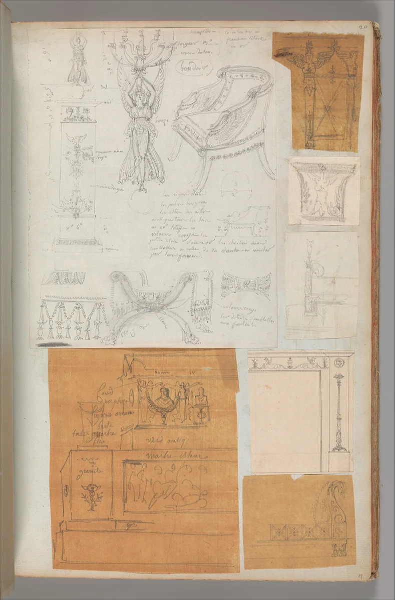 Page from a Scrapbook containing Drawings and Several Prints of Architecture, Interiors, Furniture and Other Objects by Charles Percier, book, 1795-1805