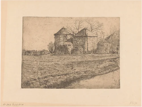 Boerderij met twee hooischuren by Pieter Dupont, print, 1895
