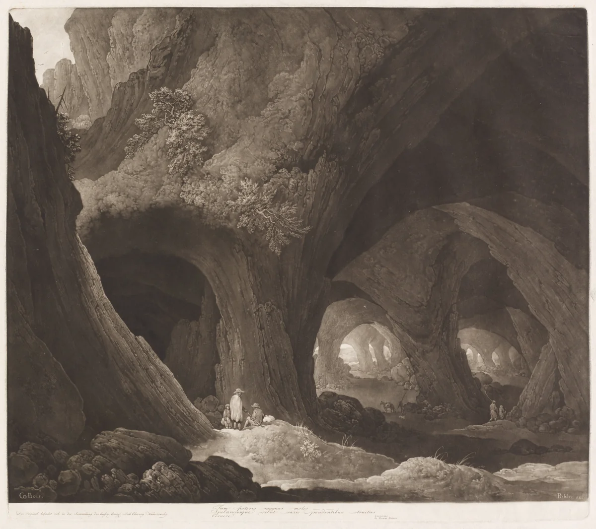 Travelers in Gigantic Caverns by Johann Peter Pichler, print, 1795-1805