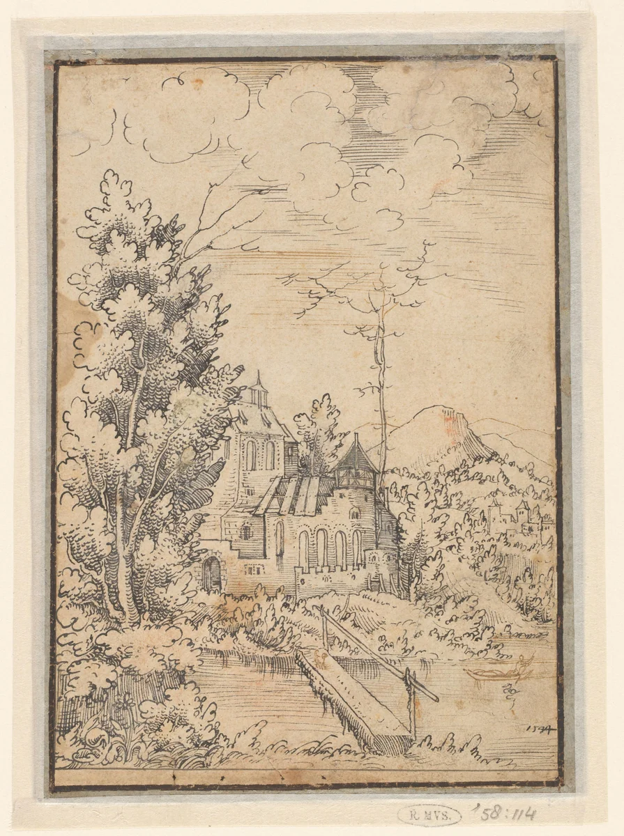 Kasteel bij een rivier by Unknown, drawing, 1544