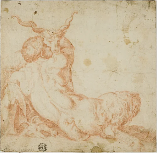 Satyr and Goat by Annibale Carracci, drawing, 1600-1799