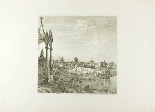 View of a Town with a Bishop's Tomb, from Vedute by Canaletto, print, 1735-1744