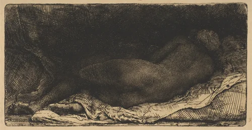 Reclining Female Nude by Rembrandt van Rijn, print, 1658