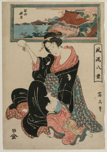 Autumn Moon at the Temple Ishiyamadera from the series Fashionable Eight Views by Kikukawa Eizan, print, 1814-1817